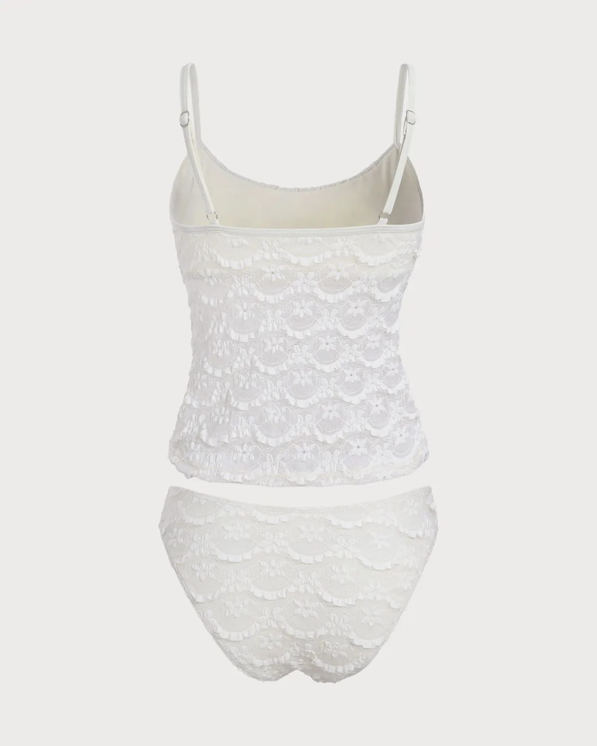 White Ruched Mesh Flower Tankini Swimsuit sold by rihoas product image thumbnail 2