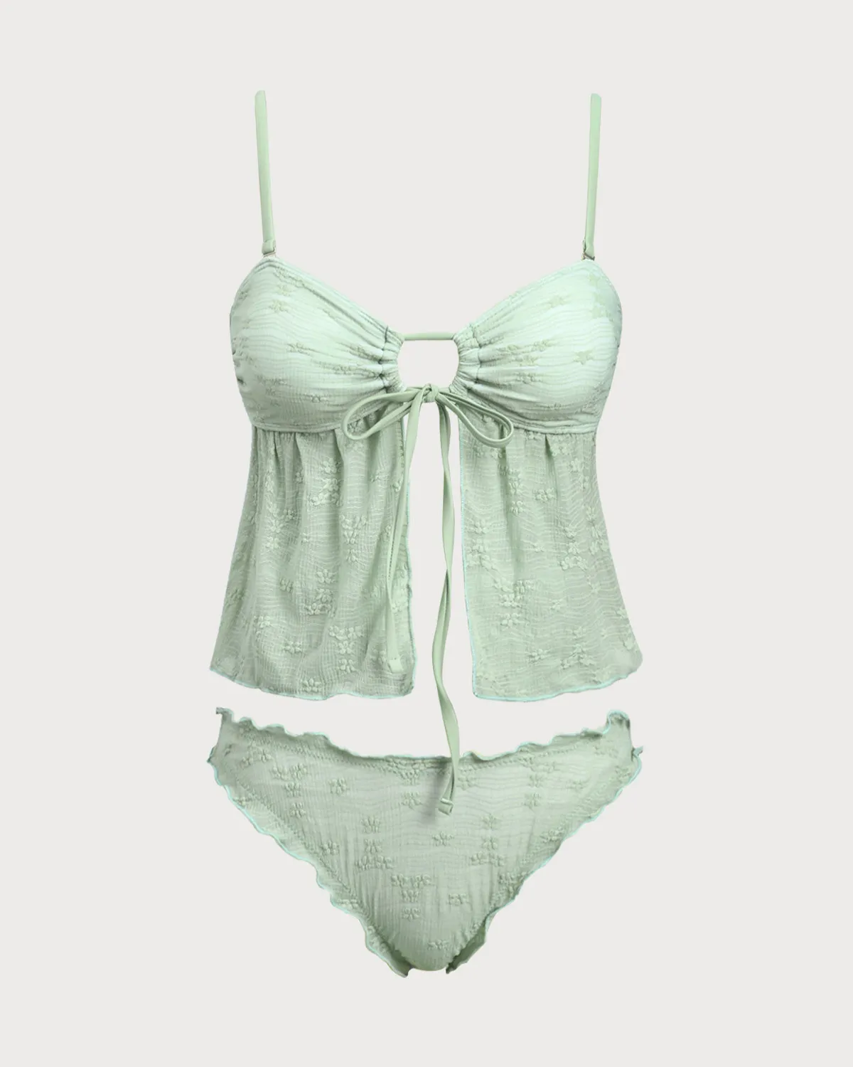Green Knitted Cutout Tie-Front Tankini Swimsuit sold by rihoas