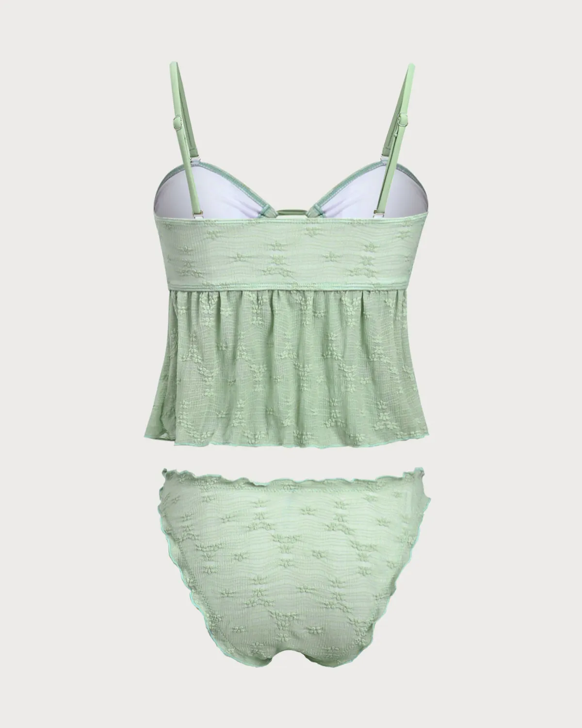 Green Knitted Cutout Tie-Front Tankini Swimsuit sold by rihoas product image thumbnail 2