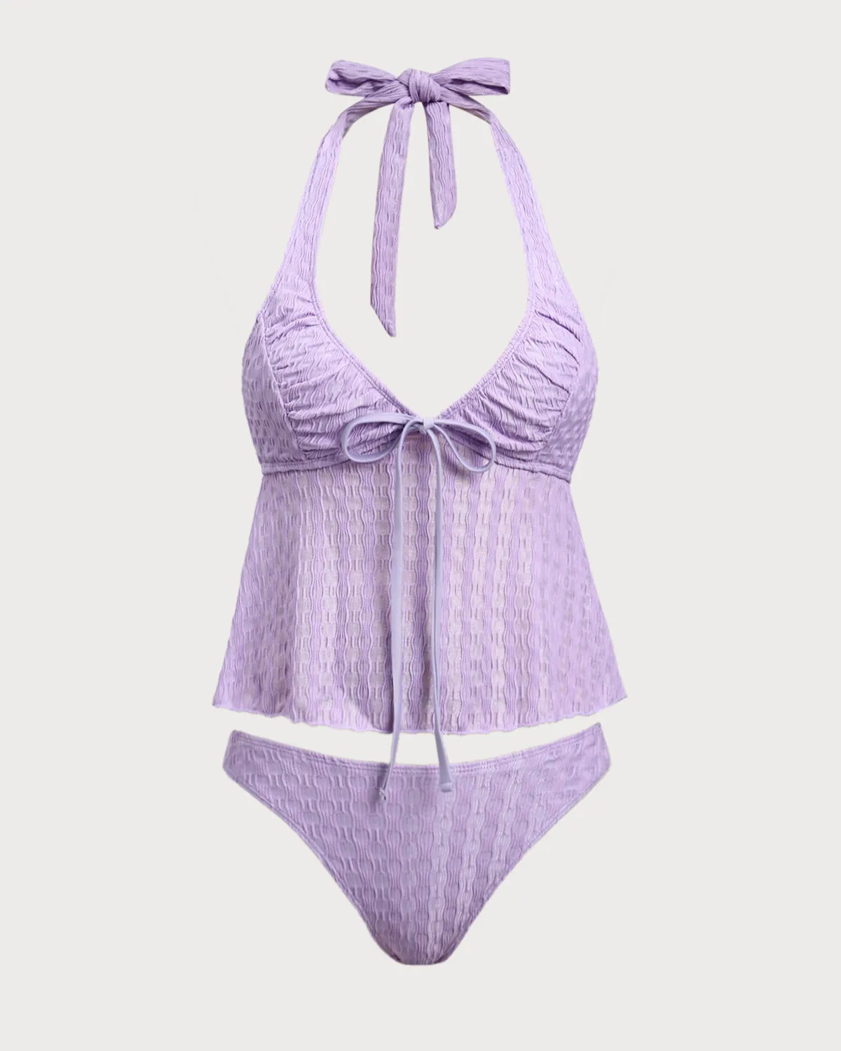 Purple Ruched V-Neck Tankini Swimsuit sold by rihoas