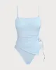 Blue Ruched Lace Tankini Swimsuit sold by rihoas