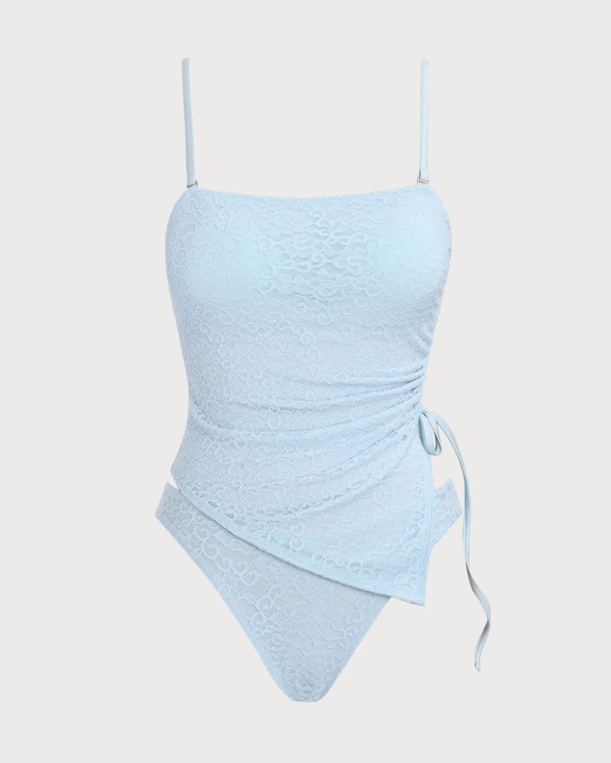 Blue Ruched Lace Tankini Swimsuit sold by rihoas