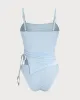 Blue Ruched Lace Tankini Swimsuit sold by rihoas