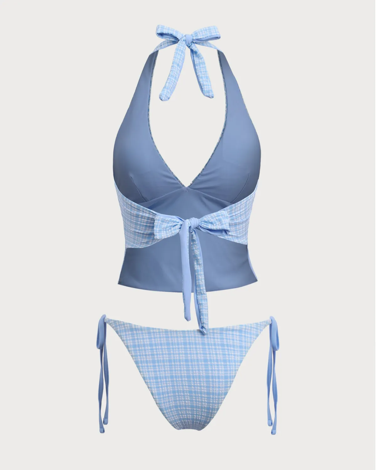 Blue Knitted Plaid Tankini Swimsuit sold by rihoas product image thumbnail 2