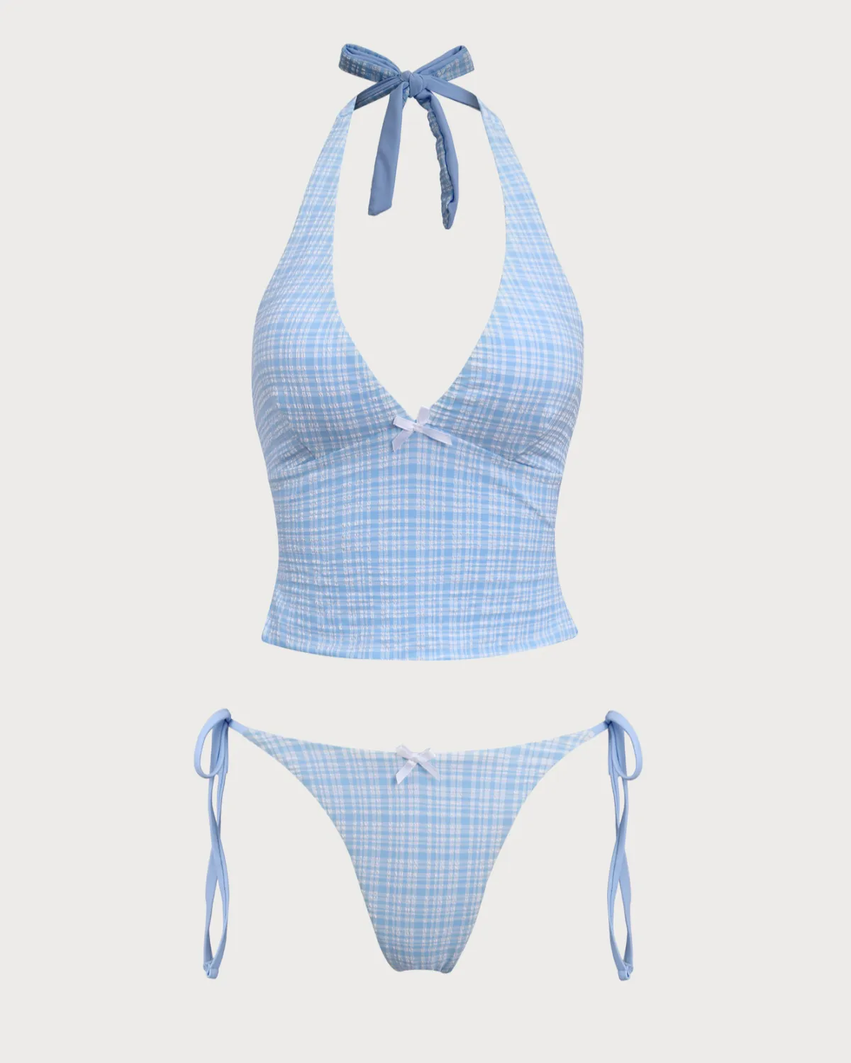 Blue Knitted Plaid Tankini Swimsuit sold by rihoas