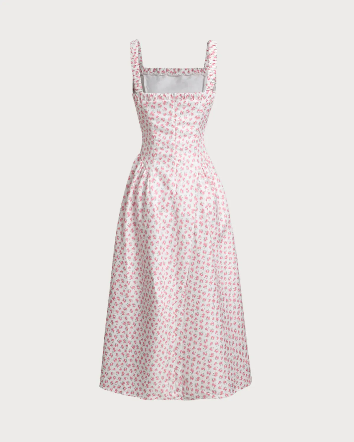 Pink Floral Square Neck Pleated Midi Dress sold by rihoas product image thumbnail 2