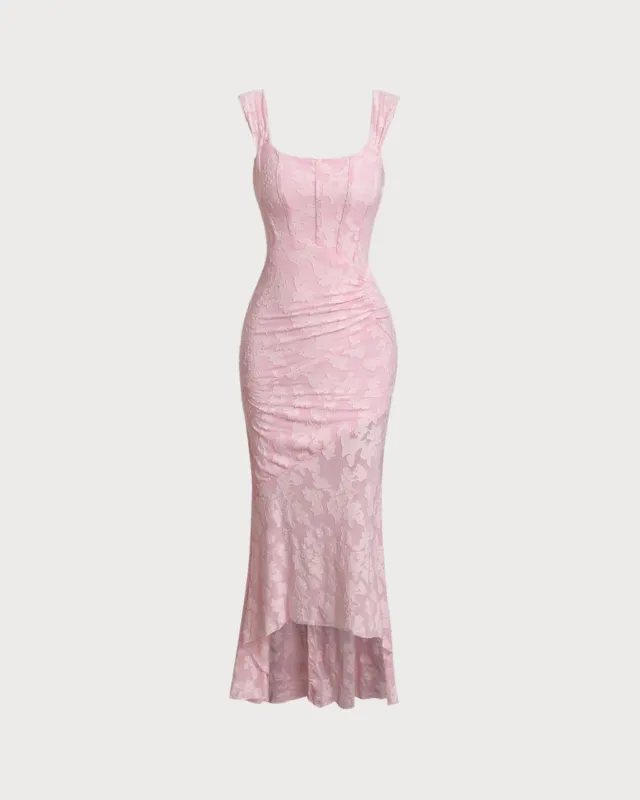 Pink Jacquard Bodycon Slip Maxi Dress sold by rihoas