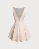 Apricot Boat Neck Satin Mini Dress sold by rihoas