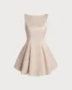 Apricot Boat Neck Satin Mini Dress sold by rihoas