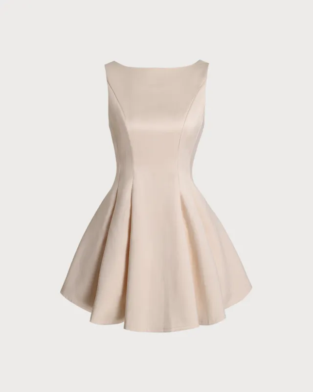 Apricot Boat Neck Satin Mini Dress sold by rihoas