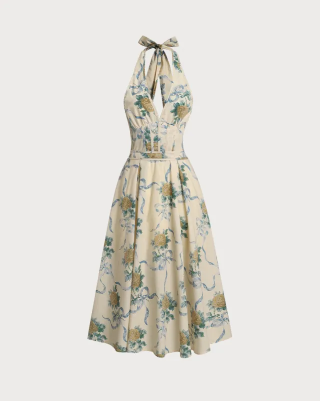 Yellow Floral Strapless Midi Dress sold by rihoas
