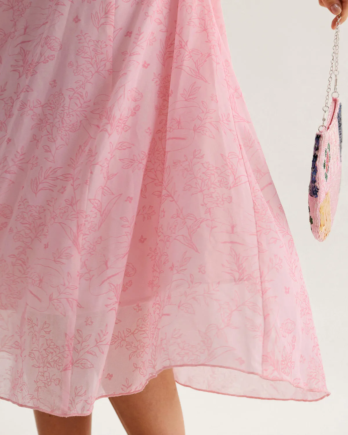 Pink Square Neck Ruffle Midi Dress sold by rihoas product image thumbnail 3