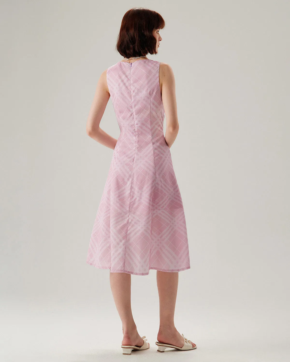 Pink Striped Sleeveless Midi Dress sold by rihoas product image thumbnail 4
