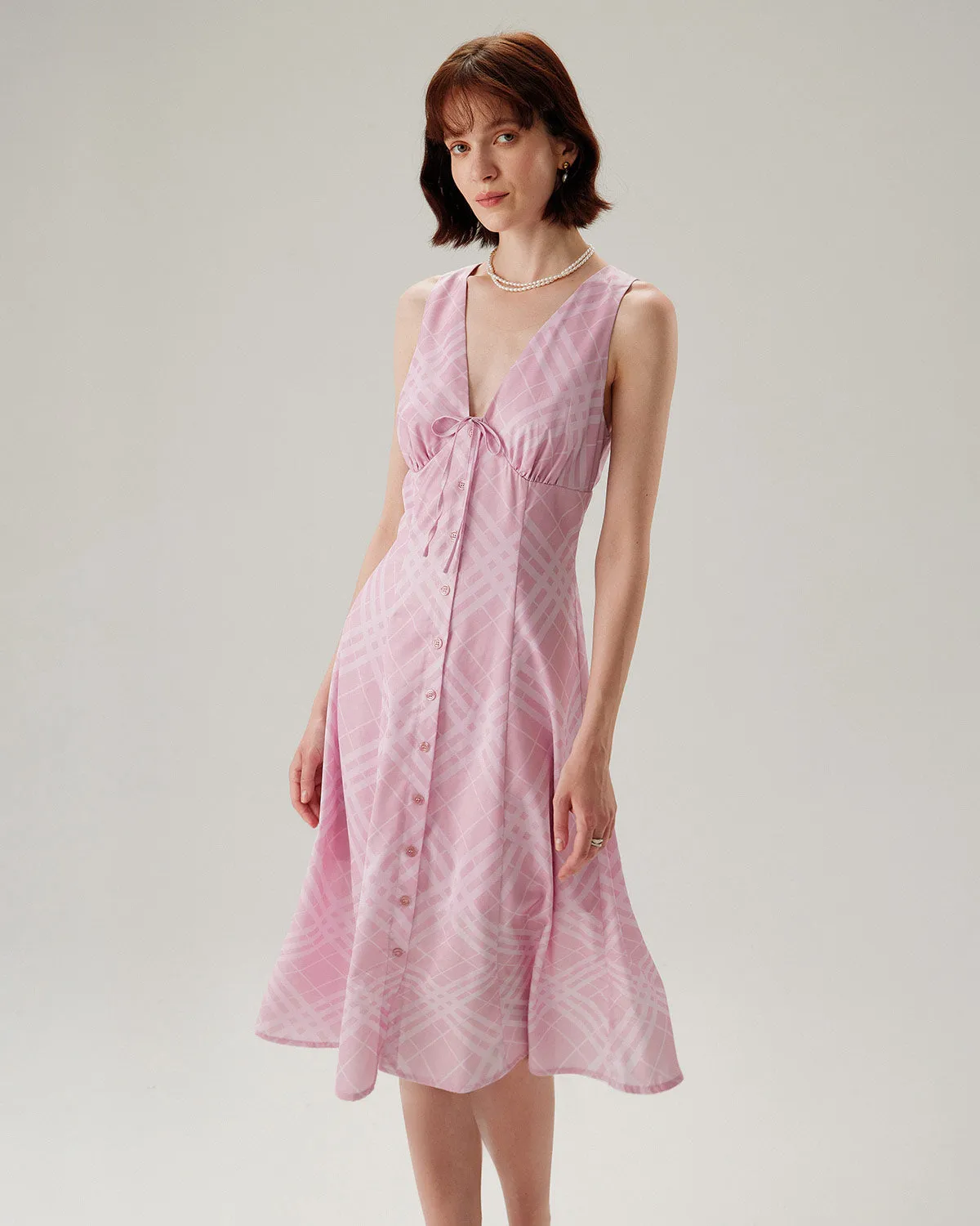 Pink Striped Sleeveless Midi Dress sold by rihoas