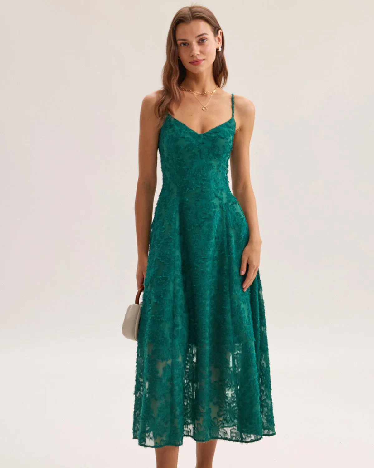 Green Floral Shirred Slip Midi Dress sold by rihoas