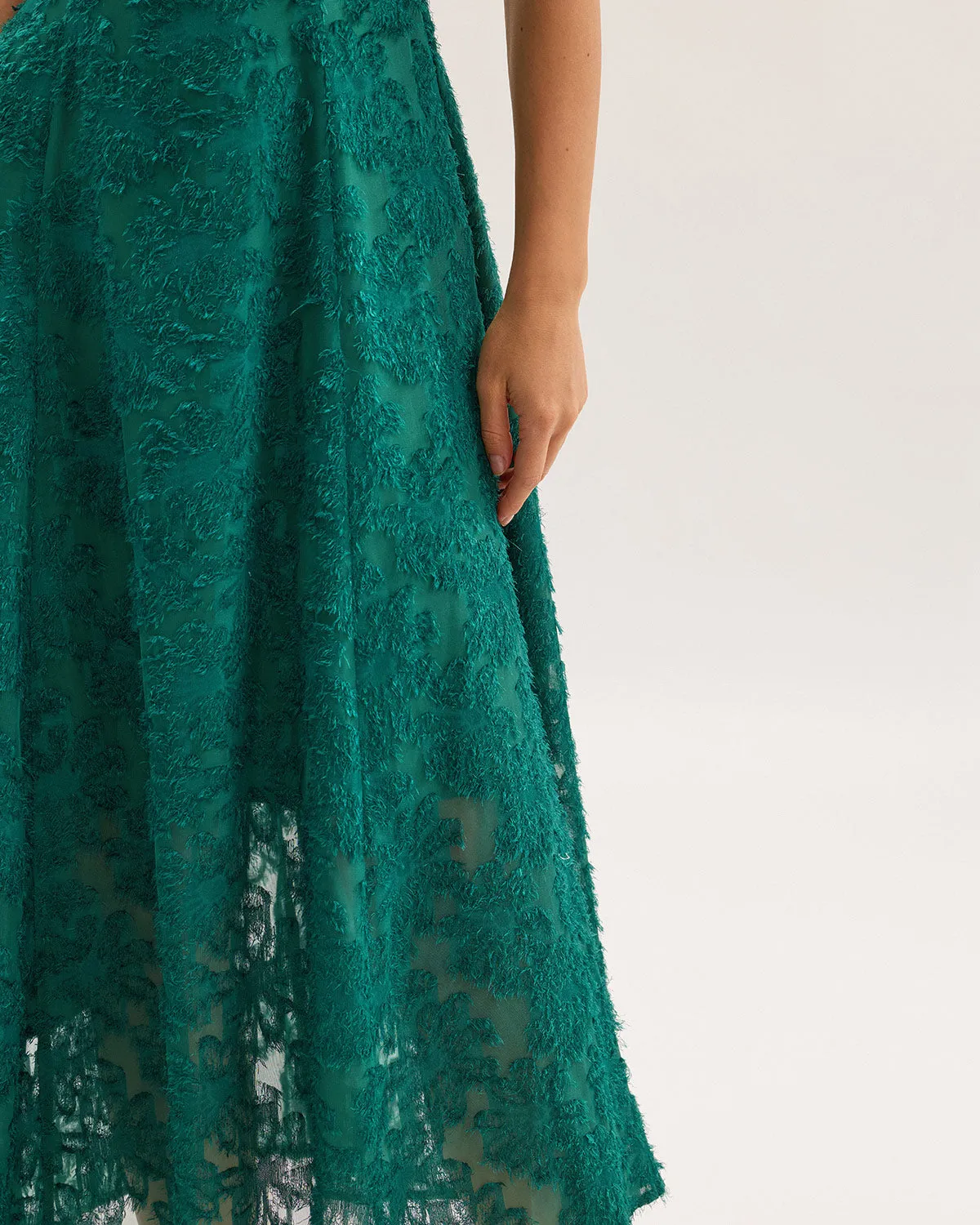 Green Floral Shirred Slip Midi Dress sold by rihoas product image thumbnail 3