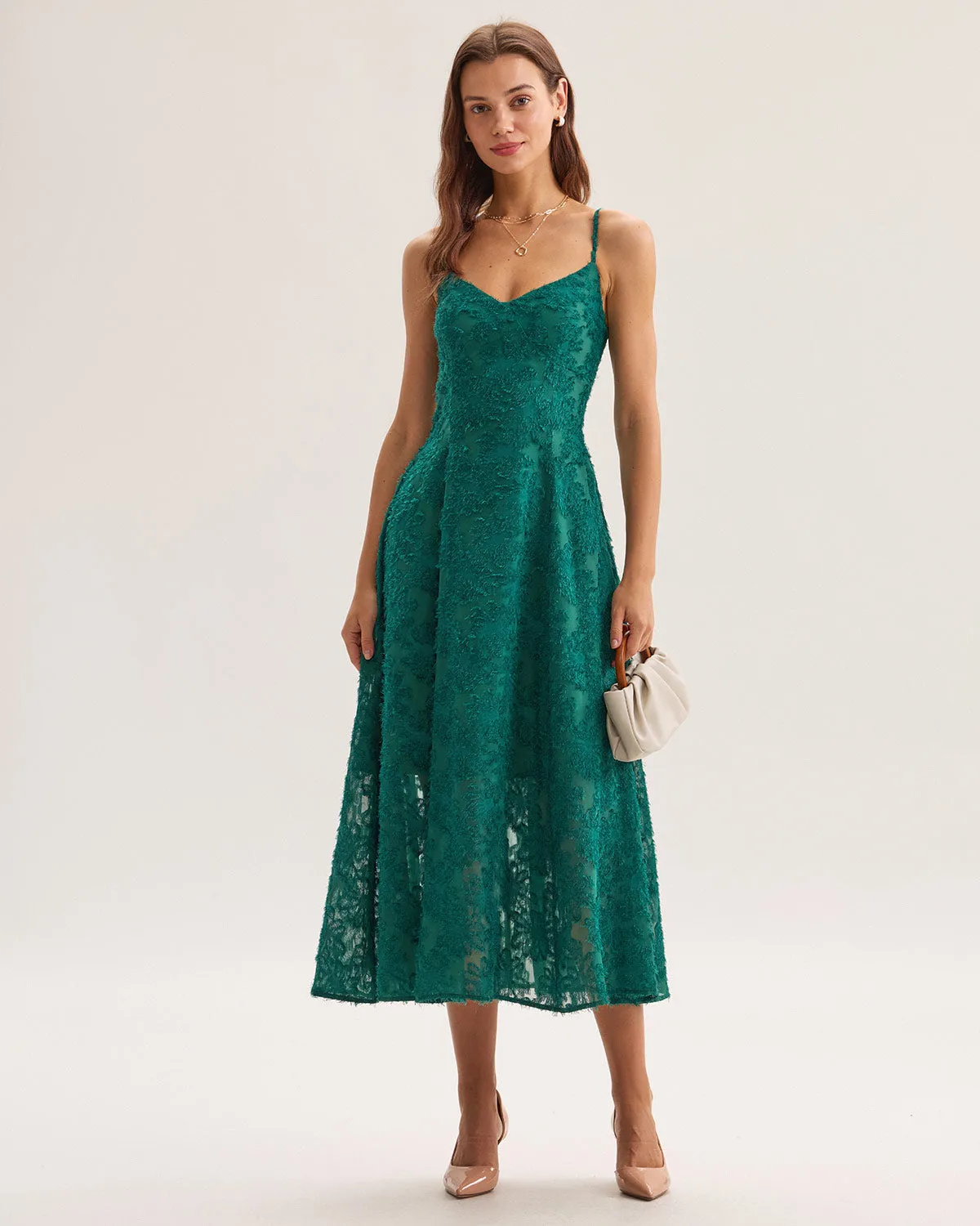 Green Floral Shirred Slip Midi Dress sold by rihoas product image thumbnail 5