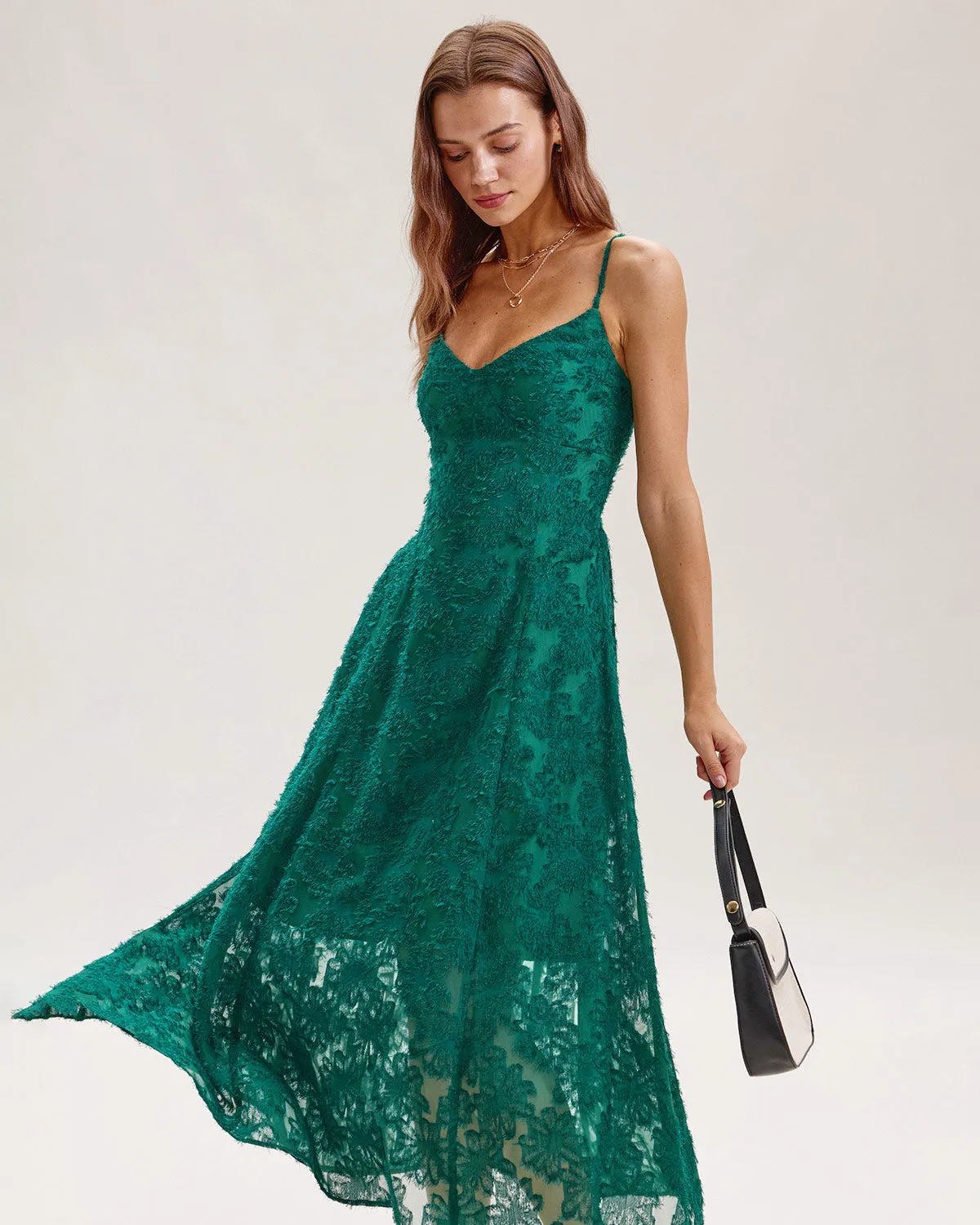 Green Floral Shirred Slip Midi Dress sold by rihoas product image thumbnail 4