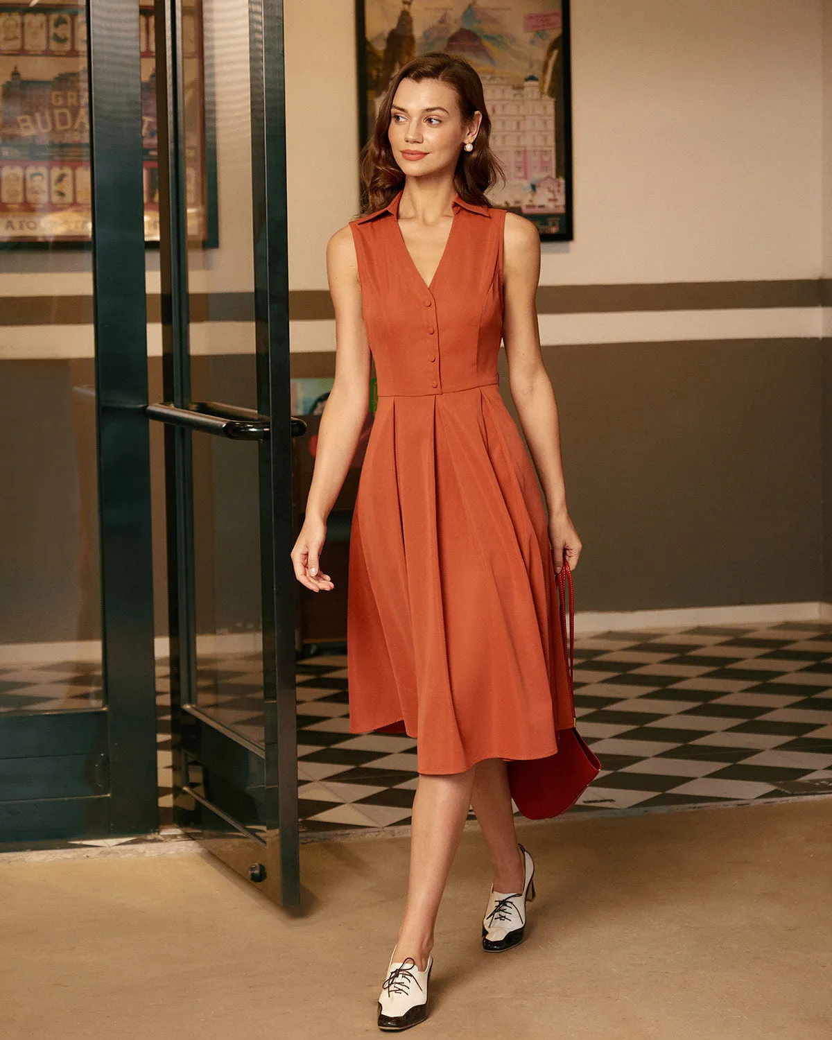 Red Button Sleeveless Midi Dress sold by rihoas product image thumbnail 5