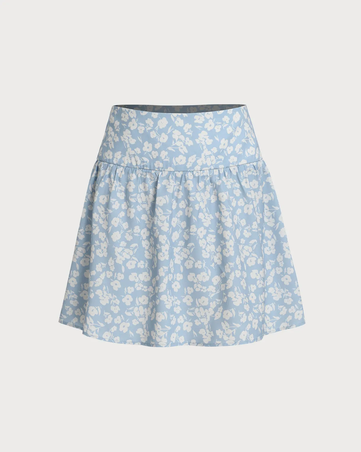 Blue Floral A-Line Mini Skirt sold by rihoas