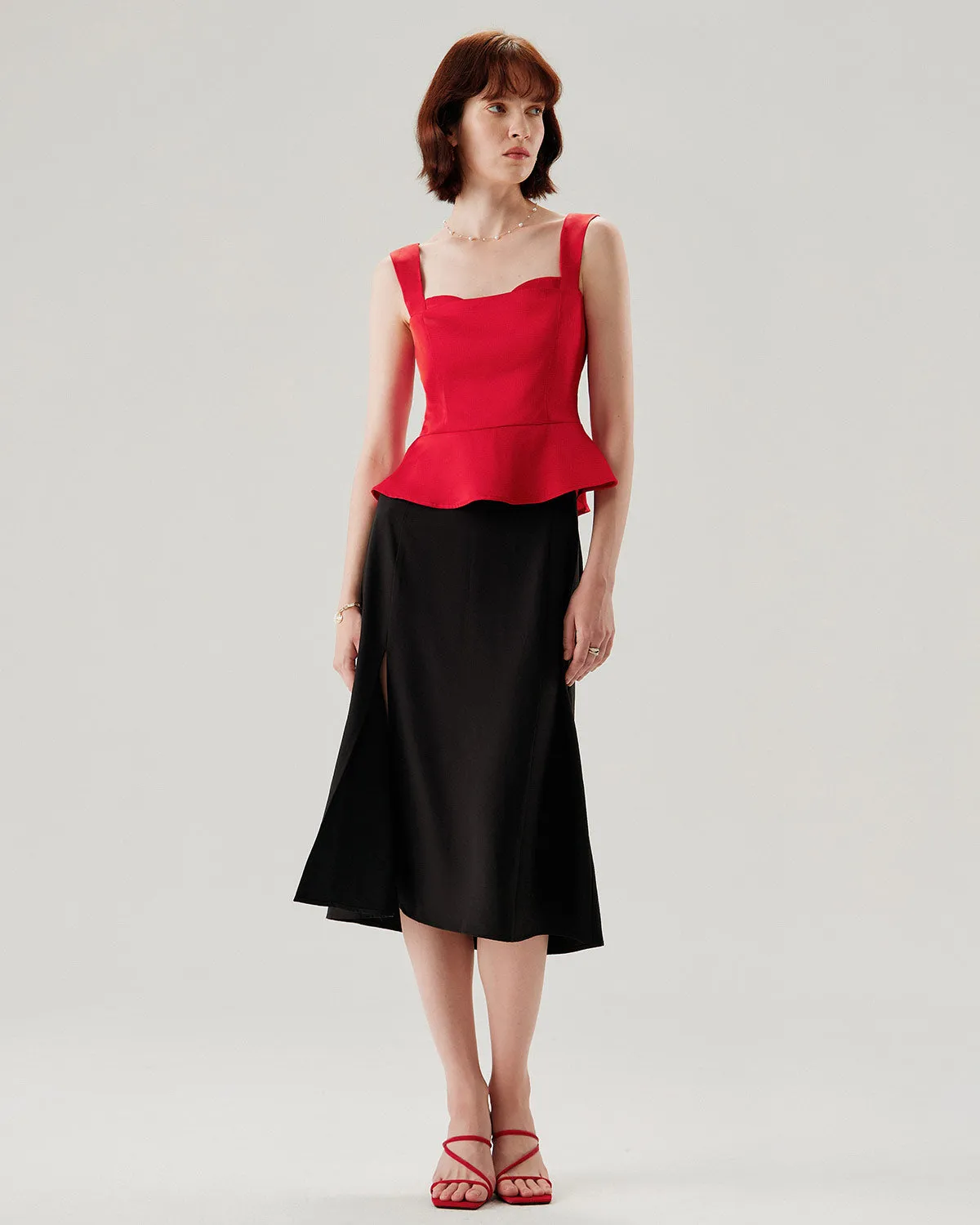 Red Sweetheart Neck Ruffle Tank Top sold by rihoas product image thumbnail 4