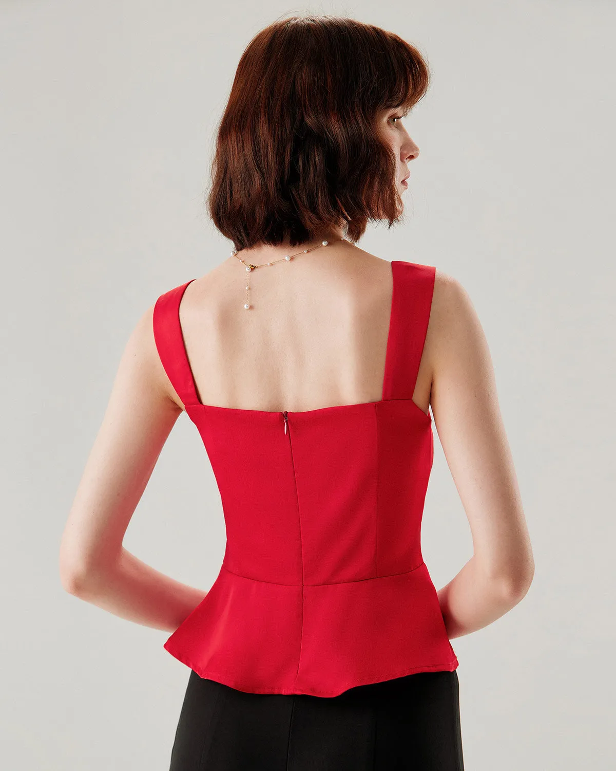 Red Sweetheart Neck Ruffle Tank Top sold by rihoas product image thumbnail 3