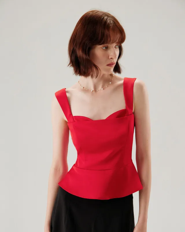 Red Sweetheart Neck Ruffle Tank Top sold by rihoas