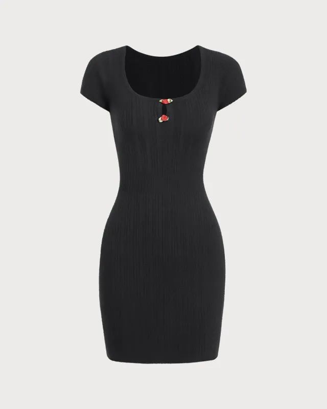 Black Round Neck Ribbed Mini Dress sold by rihoas