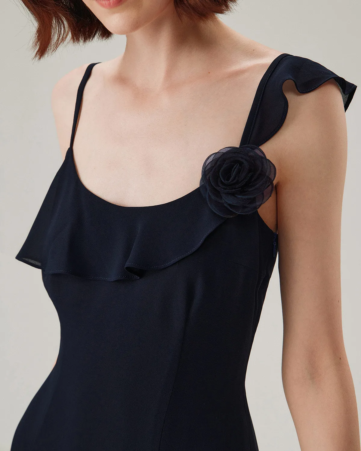 Blue Chiffon Ruffle Slip Midi Dress sold by rihoas product image thumbnail 2