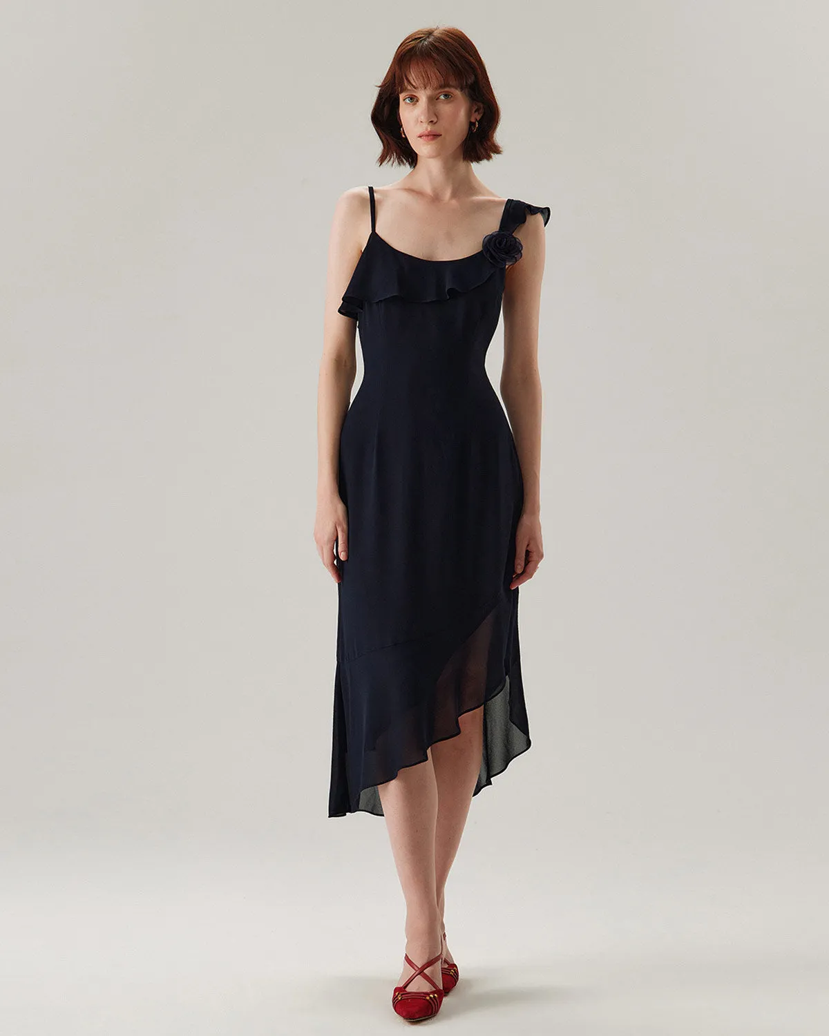 Blue Chiffon Ruffle Slip Midi Dress sold by rihoas product image thumbnail 4