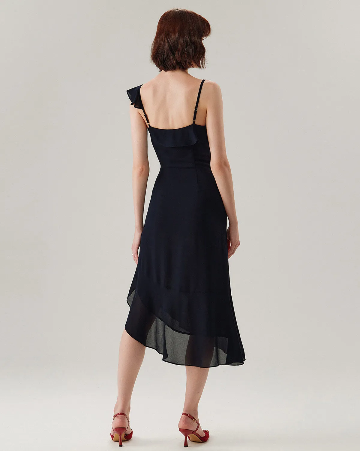 Blue Chiffon Ruffle Slip Midi Dress sold by rihoas product image thumbnail 5