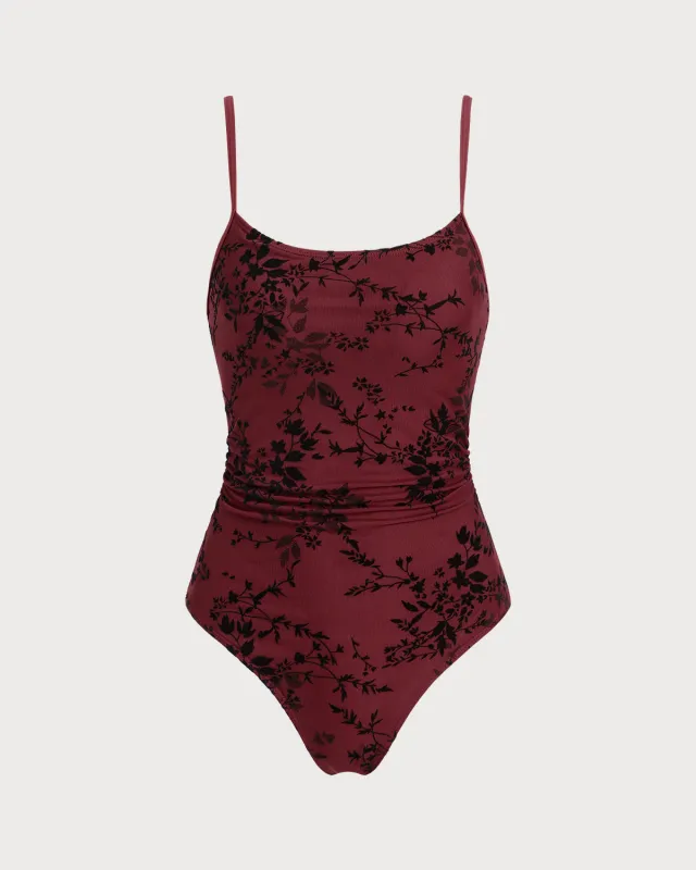 Red Floral One-Piece Swimsuit sold by rihoas