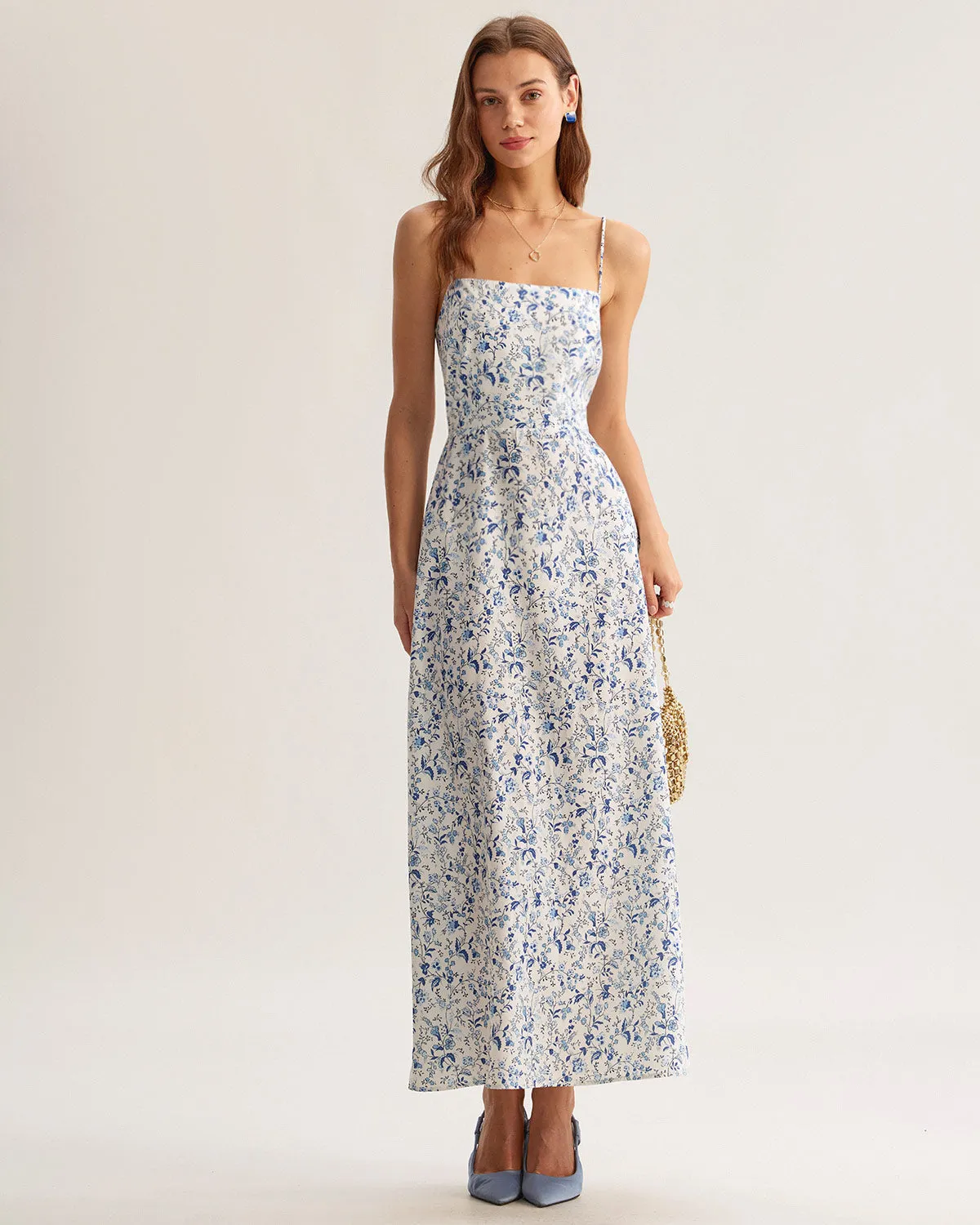 Blue Floral Slip Maxi Dress sold by rihoas product image thumbnail 4
