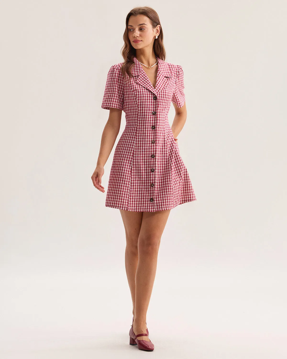 Red Plaid Pocket Button Mini Dress sold by rihoas product image thumbnail 4