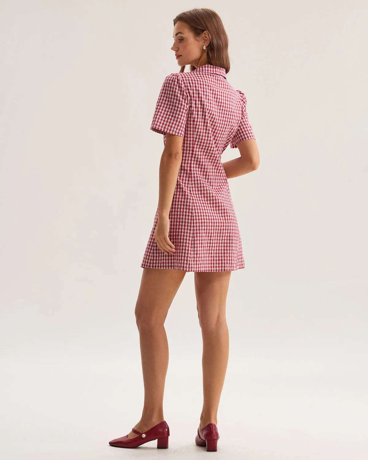 Red Plaid Pocket Button Mini Dress sold by rihoas product image thumbnail 5