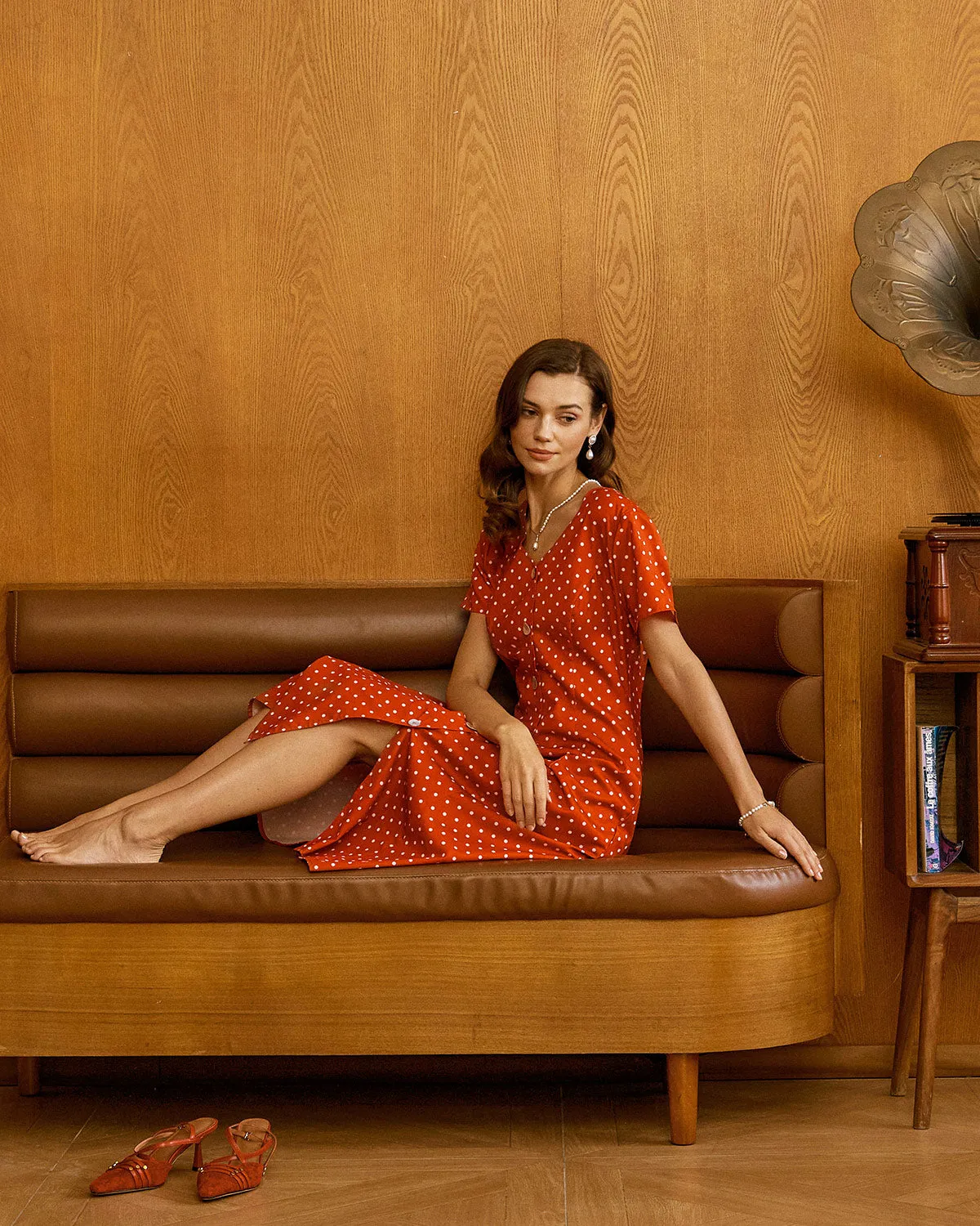 Red Polka Dot Button Midi Dress sold by rihoas product image thumbnail 5