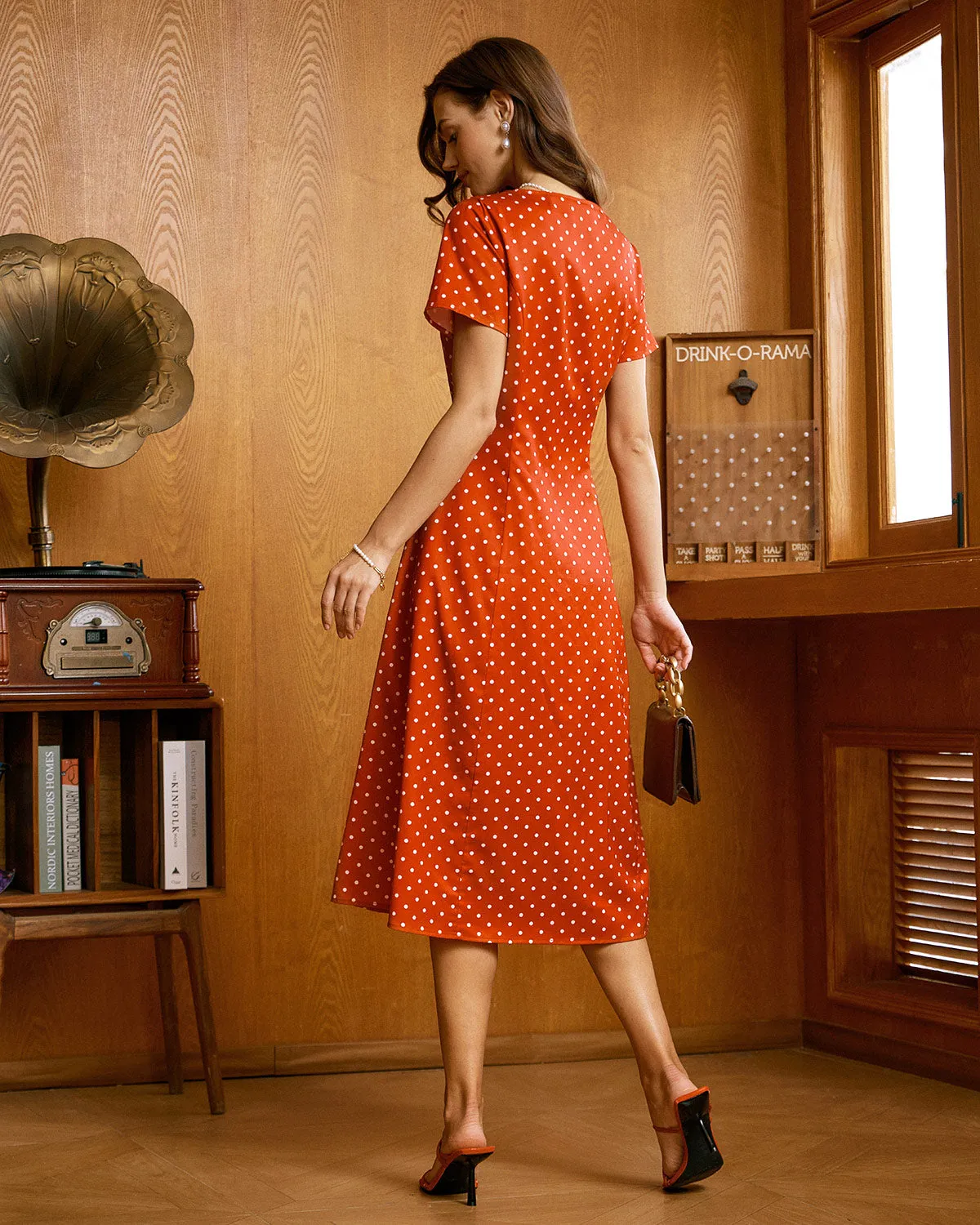 Red Polka Dot Button Midi Dress sold by rihoas product image thumbnail 4