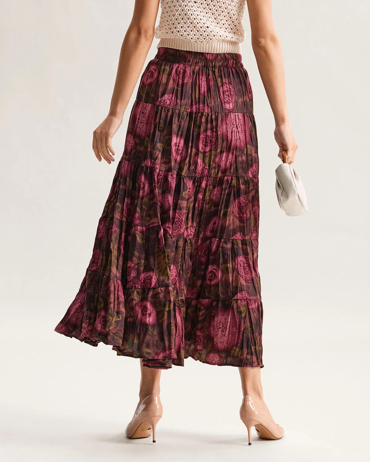 Floral Elastic Waist Pleated Midi Skirt sold by rihoas product image thumbnail 3