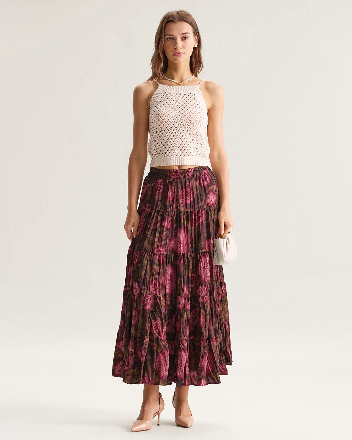 Floral Elastic Waist Pleated Midi Skirt sold by rihoas product image thumbnail 4