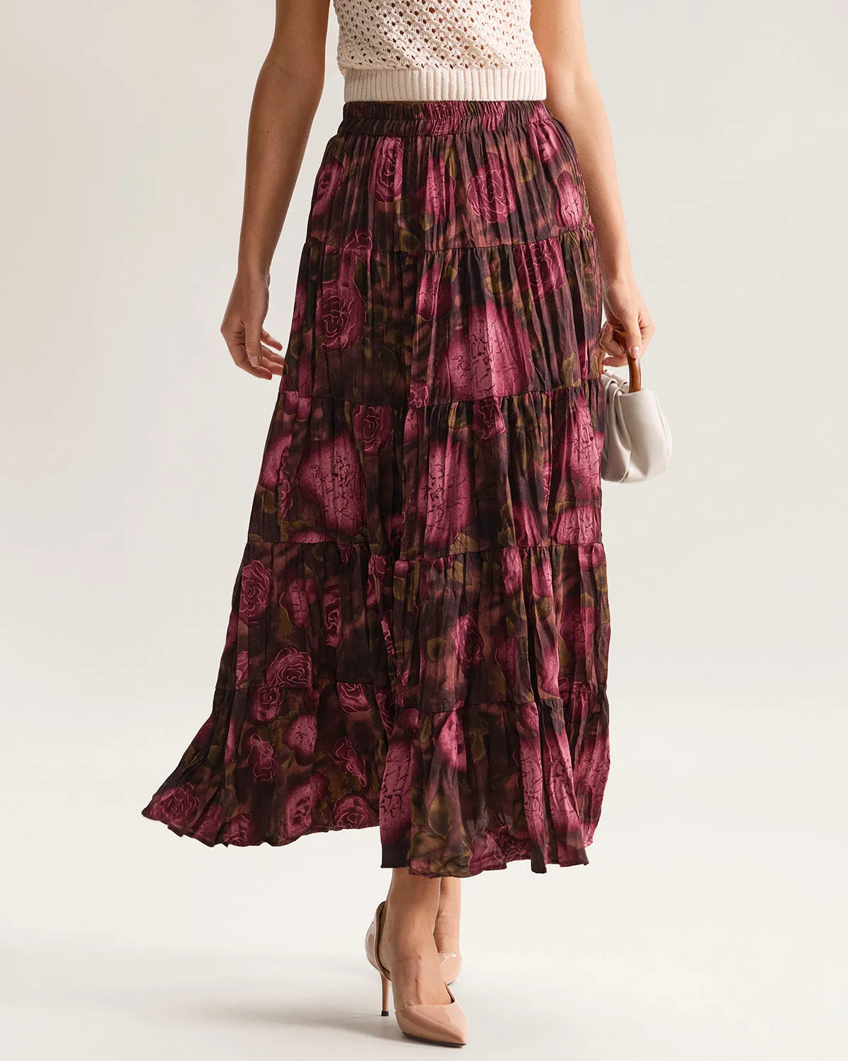 Floral Elastic Waist Pleated Midi Skirt sold by rihoas