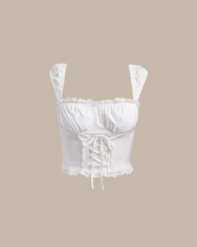 White Lace Tie Front Cropped Tank Top sold by rihoas