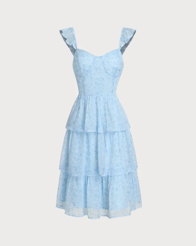 Blue Sweetheart Neck Tiered Midi Dress sold by rihoas