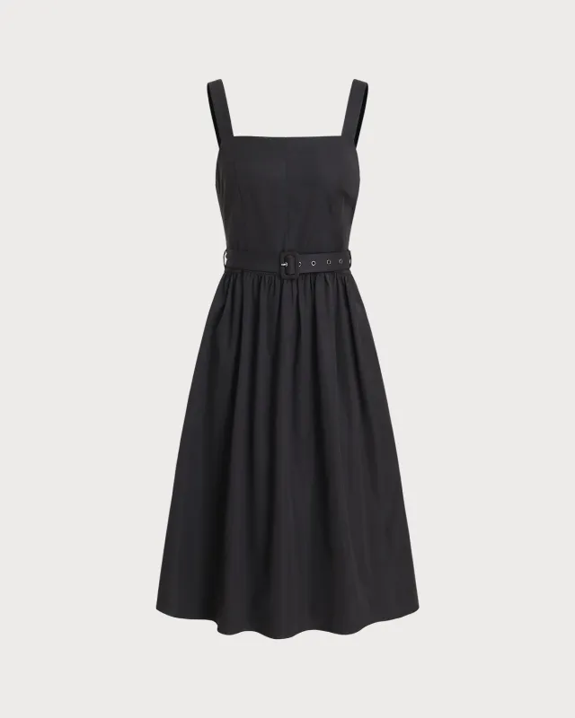 Black Square Neck Ruched Slip Midi Dress sold by rihoas