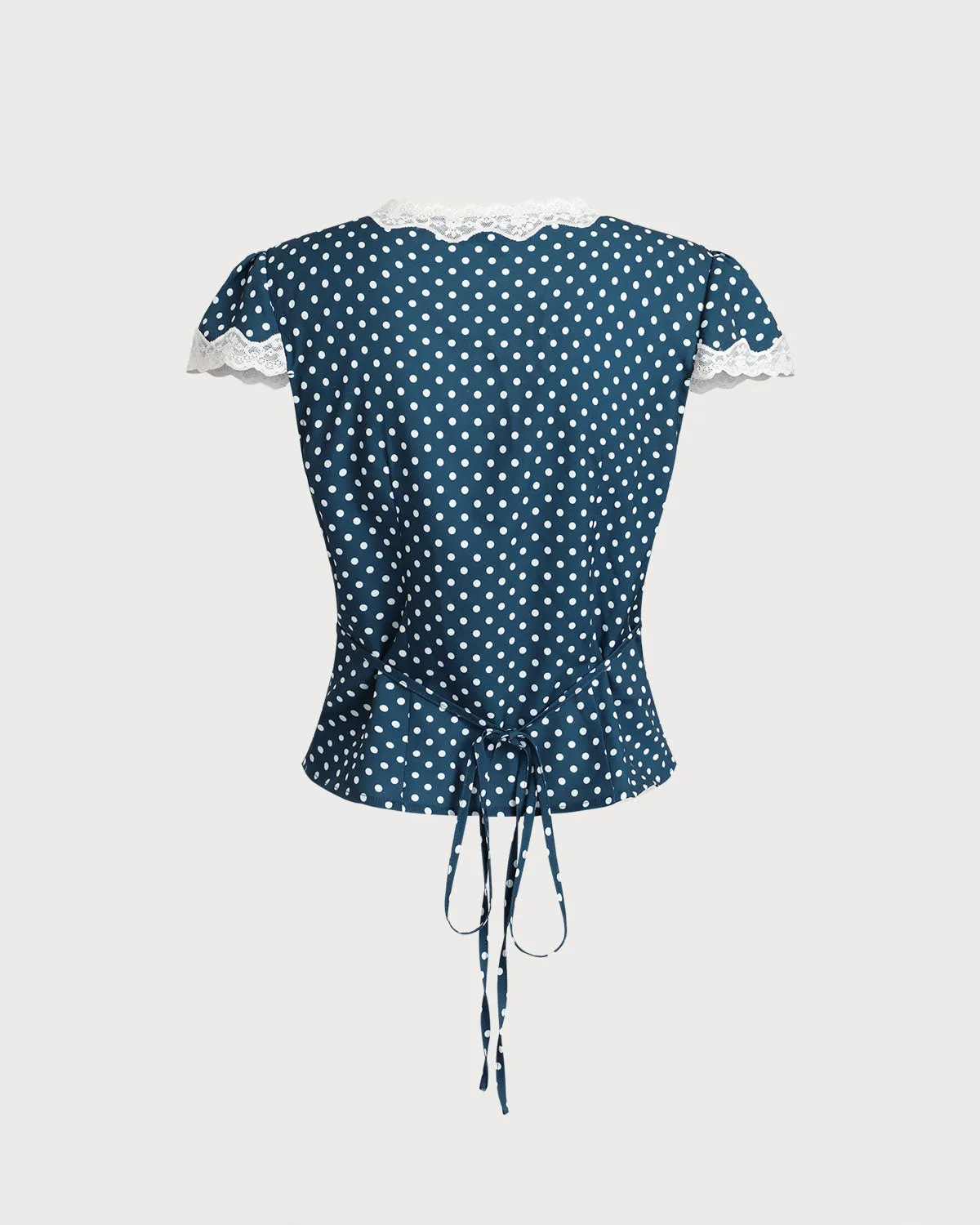 Blue Polka Dot Lace Trim Blouse sold by rihoas product image thumbnail 2