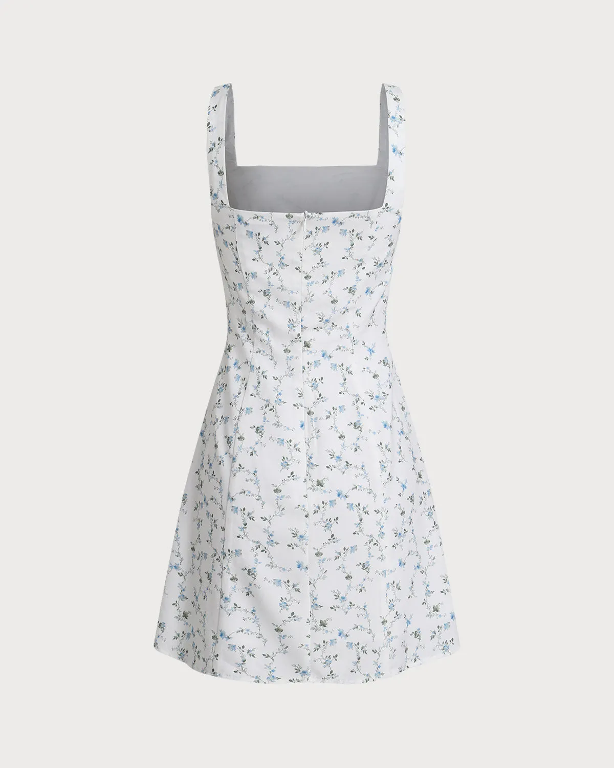 White Floral Square Neck Slip Mini Dress sold by rihoas product image thumbnail 2