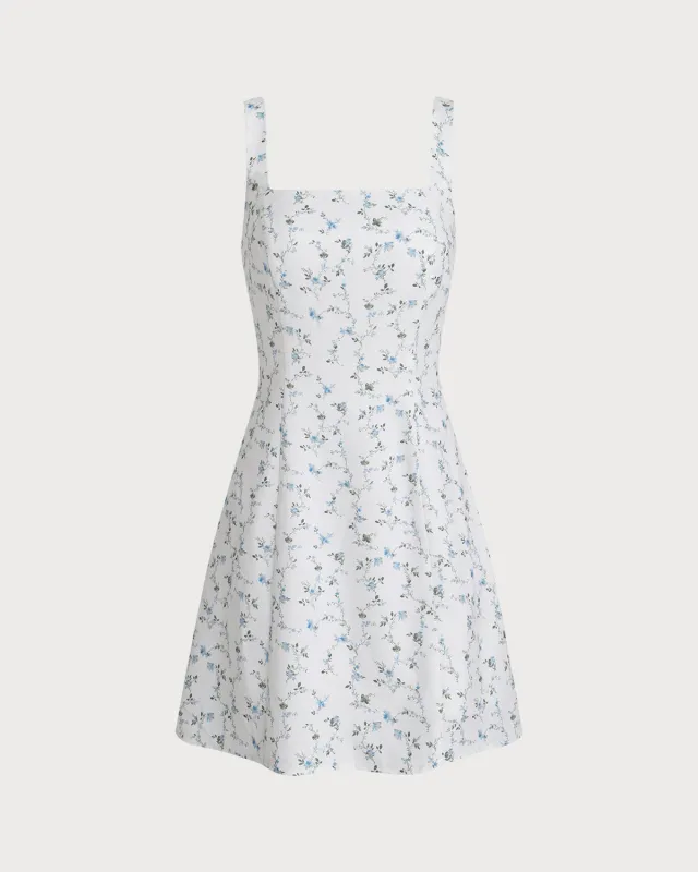 White Floral Square Neck Slip Mini Dress sold by rihoas