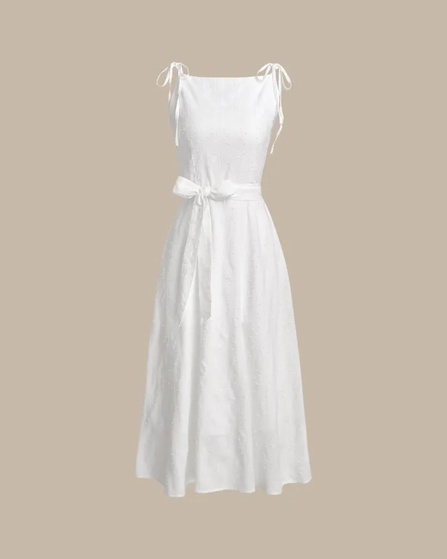 White Textured Square Neck Slip Midi Dress sold by rihoas