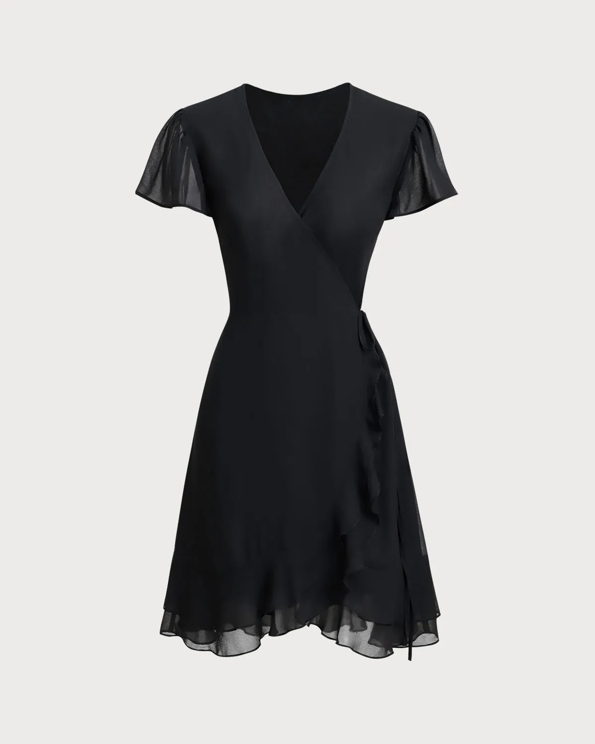 Black V Neck Chiffon Mini Dress sold by rihoas