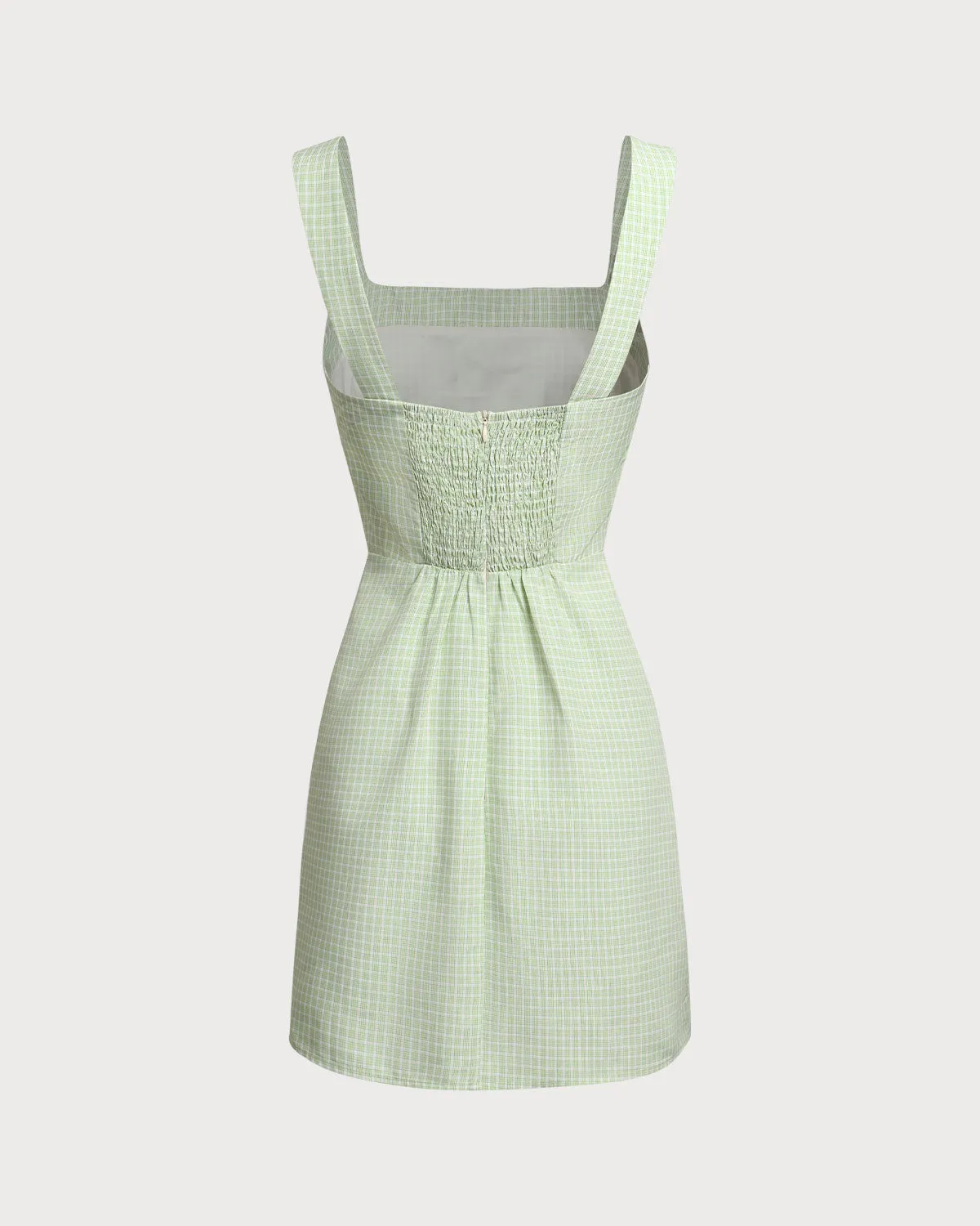 Green Plaid Square Neck Slip Mini Dress sold by rihoas product image thumbnail 2