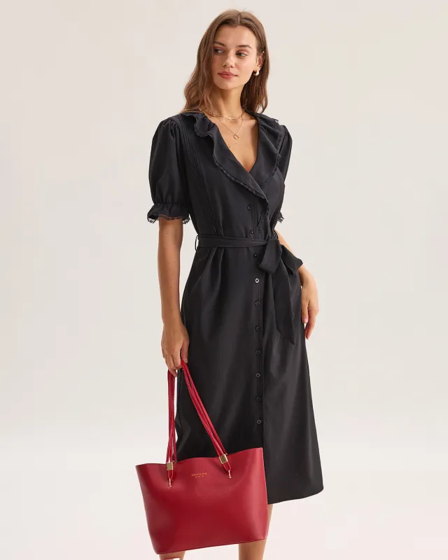 Black Ruffle Belted Maxi Dress sold by rihoas